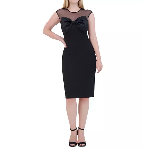 ELIZA J Bow Trim Illusion Sheath Dress - Picture 1 of 6